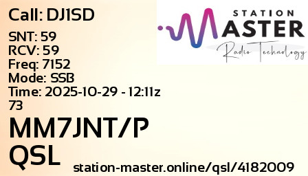 QSL Card for MM7JNT/P QSO with DJ1SD