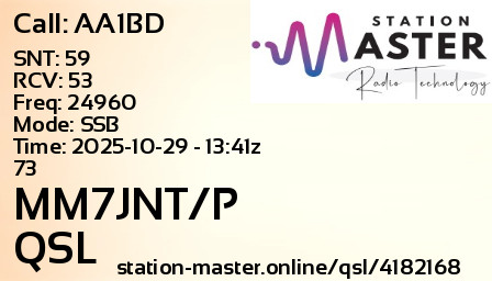 QSL Card for MM7JNT/P QSO with AA1BD