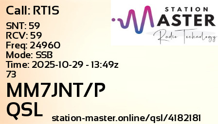 QSL Card for MM7JNT/P QSO with RT1S