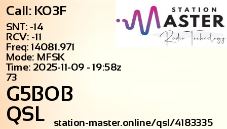 QSL Card for G5BOB QSO with KO3F