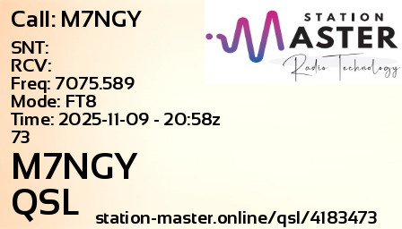 QSL Card for M7NGY QSO with M7NGY