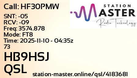 QSL Card for HB9HSJ QSO with HF30PMW