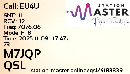 QSL Card for M7JQP QSO with EU4U