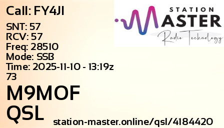 QSL Card for M9MOF QSO with FY4JI