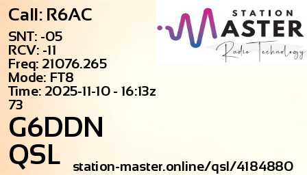 QSL Card for G6DDN QSO with R6AC