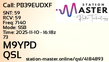 QSL Card for M9YPD QSO with PB39EUDXF