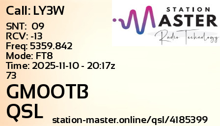 QSL Card for GM0OTB QSO with LY3W