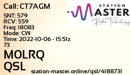 QSL Card for M0LRQ QSO with CT7AGM