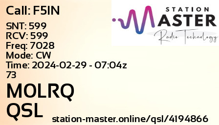 QSL Card for M0LRQ QSO with F5IN