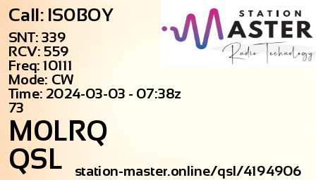 QSL Card for M0LRQ QSO with IS0BOY
