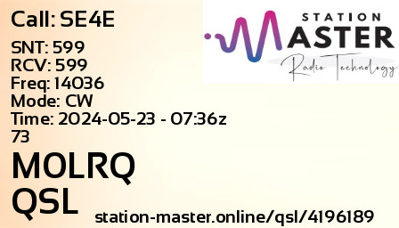 QSL Card for M0LRQ QSO with SE4E