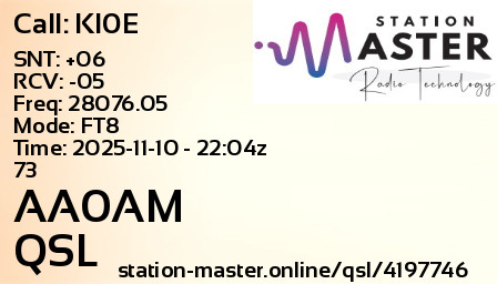 QSL Card for AA0AM QSO with KI0E