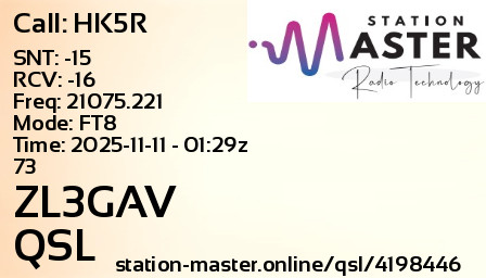 QSL Card for ZL3GAV QSO with HK5R