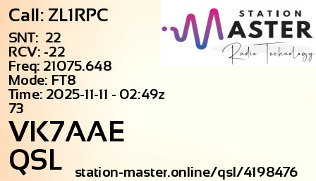 QSL Card for VK7AAE QSO with ZL1RPC