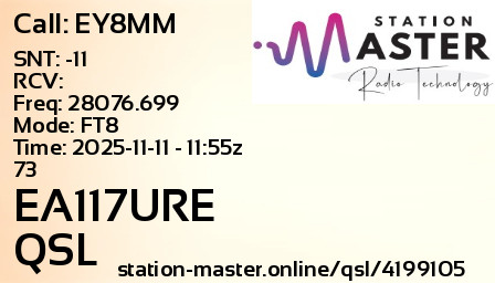 QSL Card for EA117URE QSO with EY8MM