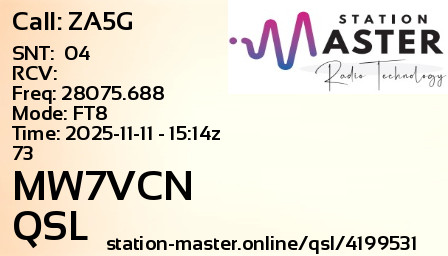 QSL Card for MW7VCN QSO with ZA5G