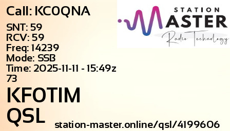 QSL Card for KF0TIM QSO with KC0QNA