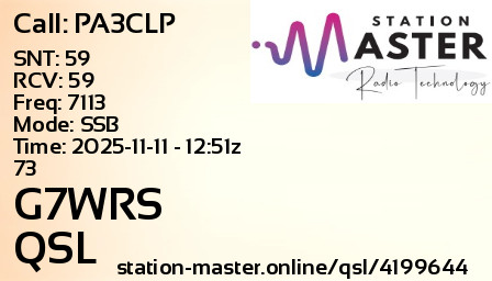QSL Card for G7WRS QSO with PA3CLP