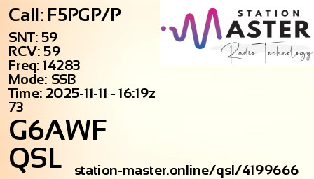 QSL Card for G6AWF QSO with F5PGP/P