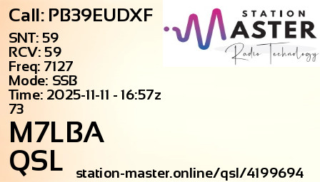 QSL Card for M7LBA QSO with PB39EUDXF