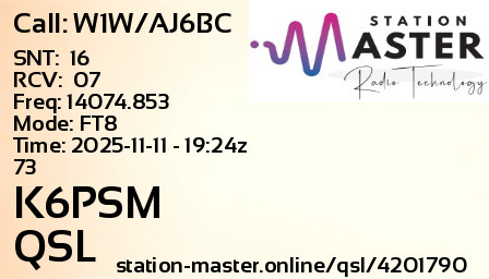 QSL Card for K6PSM QSO with W1W/AJ6BC