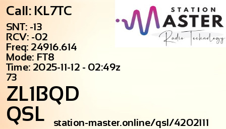 QSL Card for ZL1BQD QSO with KL7TC