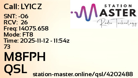 QSL Card for M8FPH QSO with LY1CZ