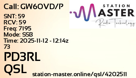 QSL Card for PD3RL QSO with GW6OVD/P