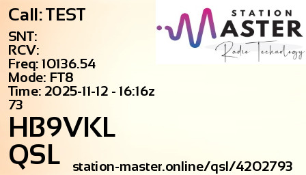 QSL Card for HB9VKL QSO with TEST