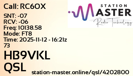 QSL Card for HB9VKL QSO with RC6OX