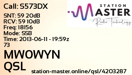 QSL Card for MW0WYN QSO with S573DX