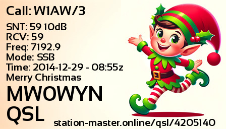 QSL Card for MW0WYN QSO with W1AW/3