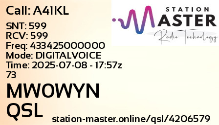 QSL Card for MW0WYN QSO with A41KL