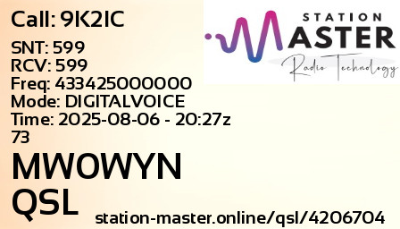 QSL Card for MW0WYN QSO with 9K2IC