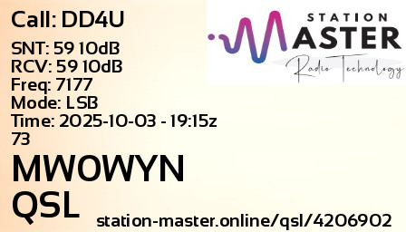 QSL Card for MW0WYN QSO with DD4U