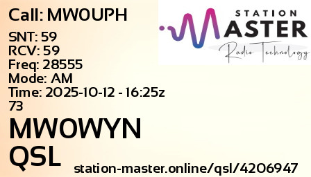 QSL Card for MW0WYN QSO with MW0UPH