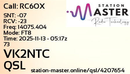 QSL Card for VK2NTC QSO with RC6OX