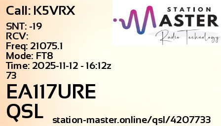 QSL Card for EA117URE QSO with K5VRX