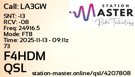 QSL Card for F4HDM QSO with LA3GW
