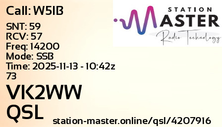 QSL Card for VK2WW QSO with W5IB