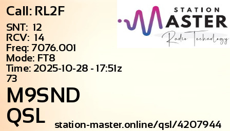 QSL Card for M9SND QSO with RL2F