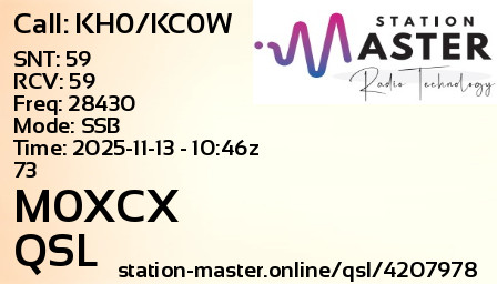 QSL Card for M0XCX QSO with KH0/KC0W