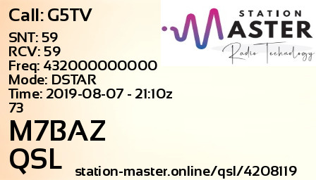 QSL Card for M7BAZ QSO with G5TV