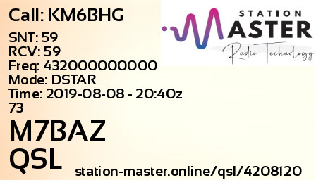 QSL Card for M7BAZ QSO with KM6BHG