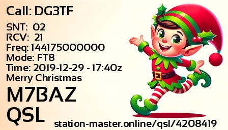 QSL Card for M7BAZ QSO with DG3TF