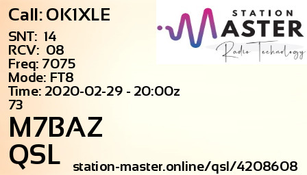 QSL Card for M7BAZ QSO with OK1XLE