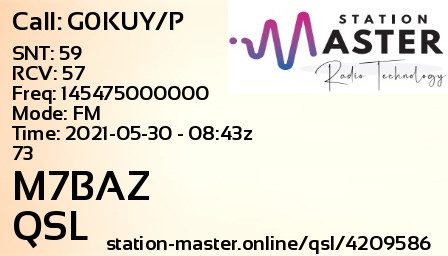 QSL Card for M7BAZ QSO with G0KUY/P