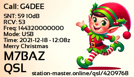 QSL Card for M7BAZ QSO with G4DEE