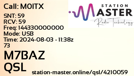 QSL Card for M7BAZ QSO with M0ITX
