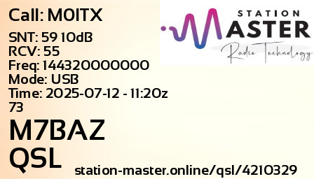 QSL Card for M7BAZ QSO with M0ITX